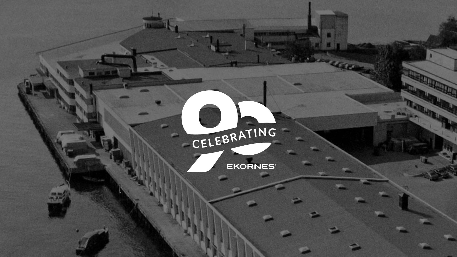 Ekornes 90 years logo on factory image