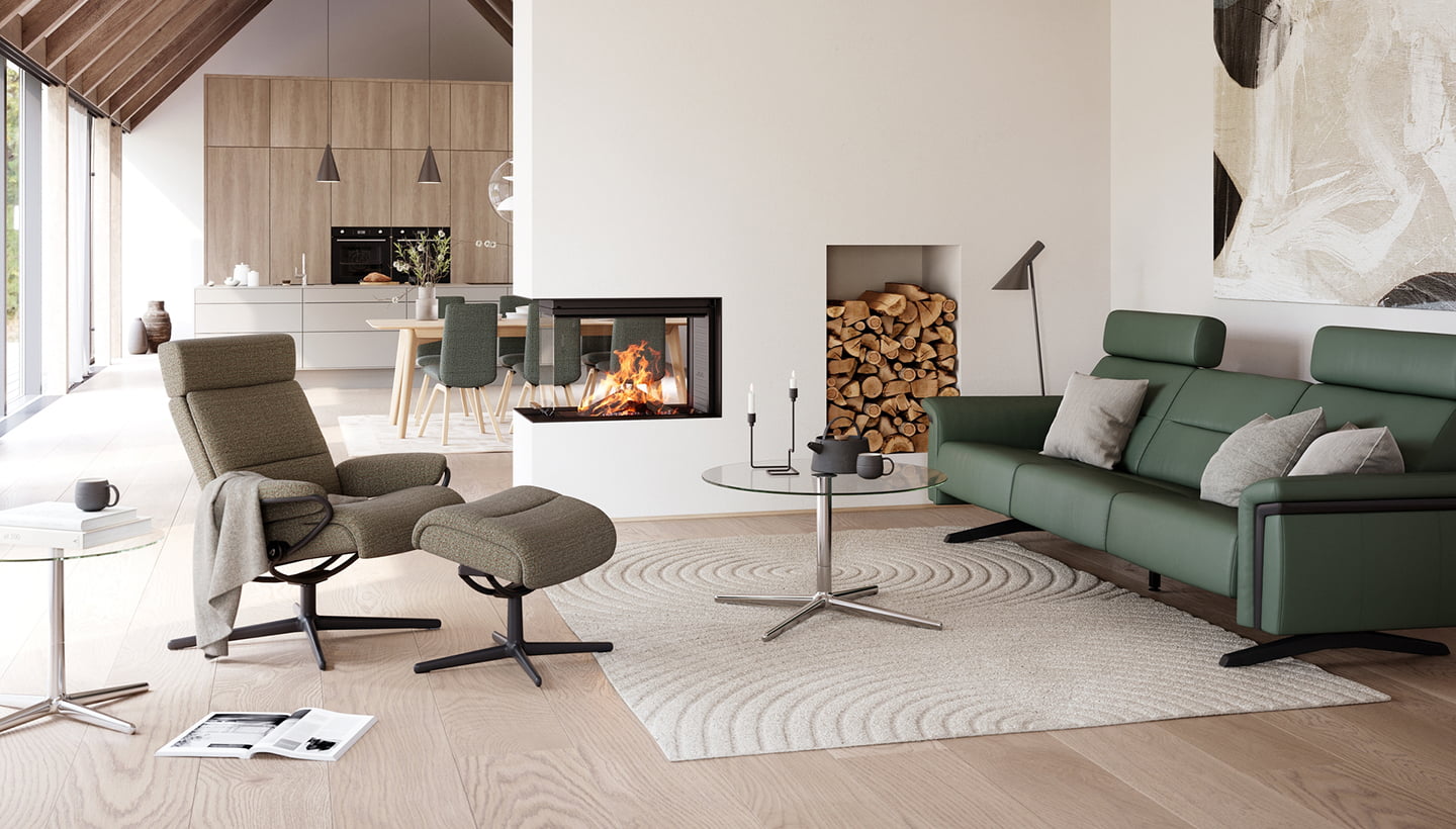 Stressless Tokyo recliner and Stressless Stella sofa in living room